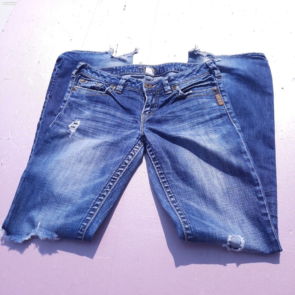 Silver Jeans Women 28x31 Blue Alex Bootcut Stretch Ladies Distressed Pants
